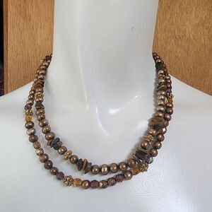 Maya Genuine Copper Pearl, Tiger's Eye Chip, & Crystal Multilayer Necklace